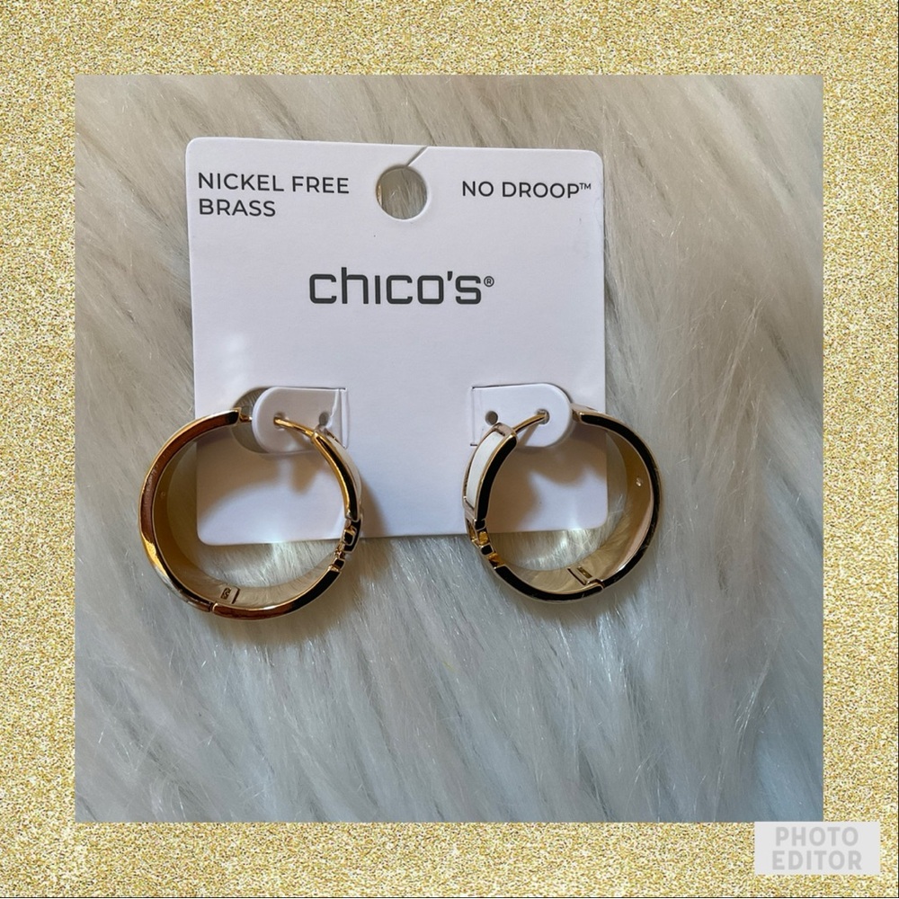 Chico’s No Droop Ecru CC Hoop Earrings - New on Card